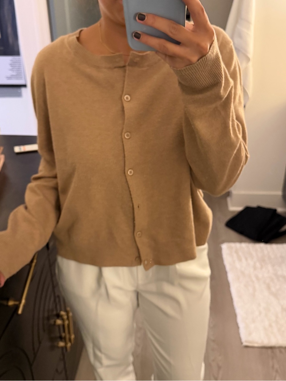a new day Camel Button-Up Ribbed Cuff Cardigan